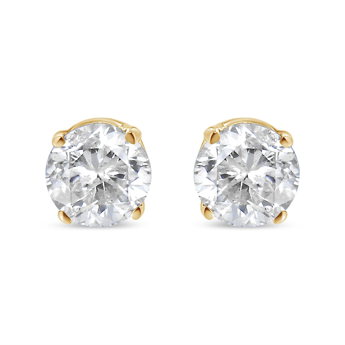 AGS Certified 14k Yellow Gold 3/8 Cttw 4-Prong Set Brilliant Round-Cut Solitaire Diamond Push Back Stud Earrings (Q-R Color, SI1-SI2 Clarity)