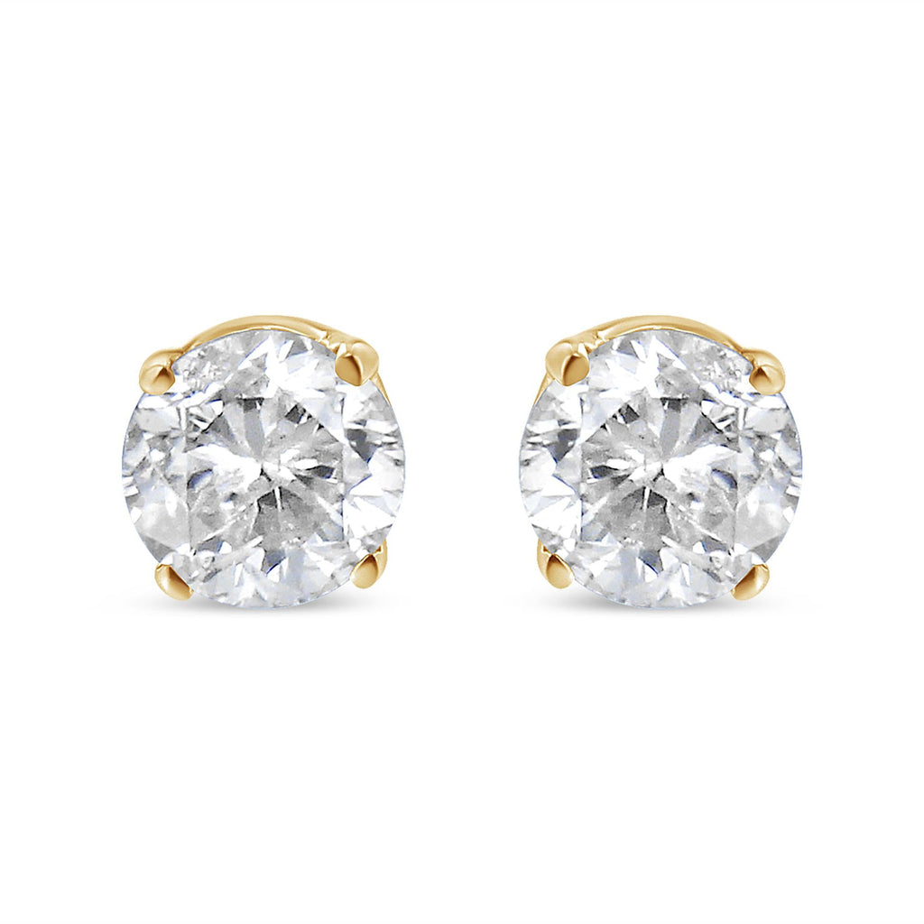 AGS Certified 14k Yellow Gold 3/8 cttw 4-Prong Set Brilliant Round-Cut Solitaire Diamond Push Back Stud Earrings (L-M Color, SI2-I1 Clarity)