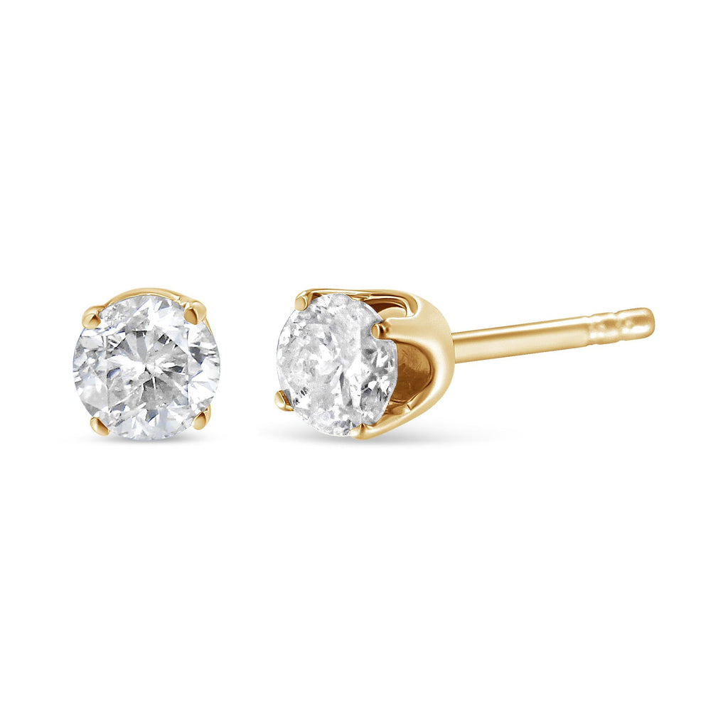 AGS Certified 14k Yellow Gold 3/8 cttw 4-Prong Set Brilliant Round-Cut Solitaire Diamond Push Back Stud Earrings (L-M Color, SI2-I1 Clarity)