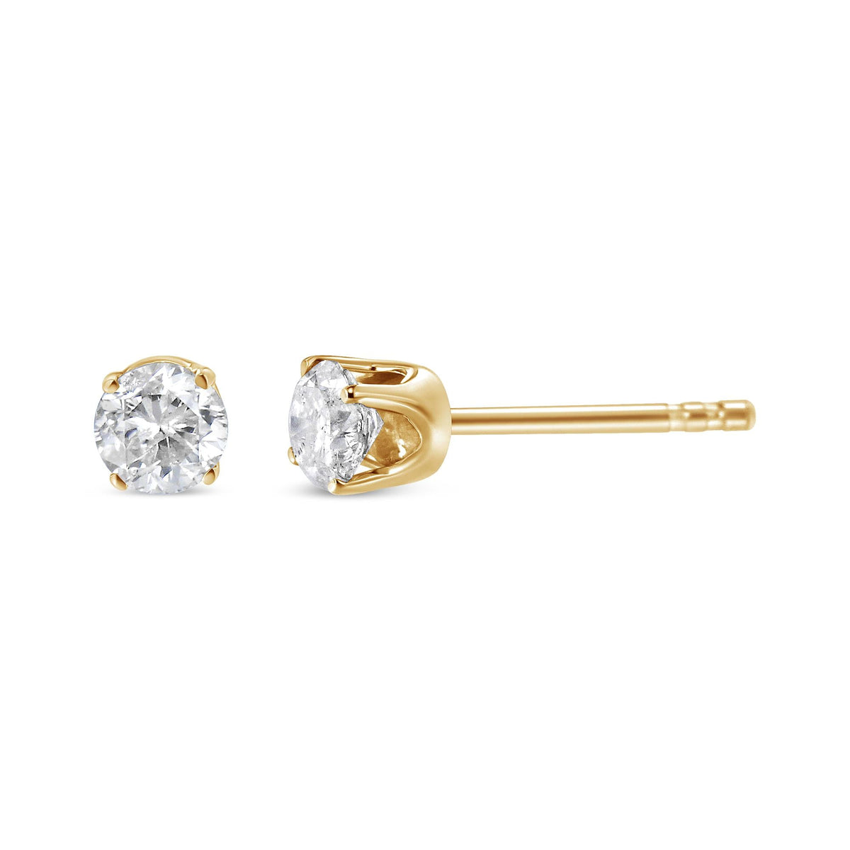 AGS Certified 14k Yellow Gold 3/8 cttw 4-Prong Set Brilliant Round-Cut Solitaire Diamond Push Back Stud Earrings (M-N Color, SI2-I1 Clarity)