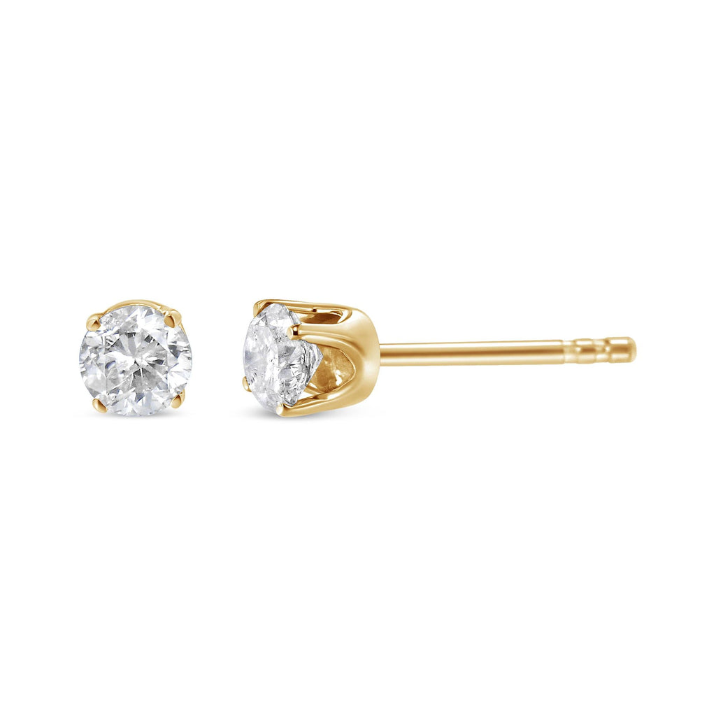 AGS Certified 14k Yellow Gold 3/8 Cttw 4-Prong Set Brilliant Round-Cut Solitaire Diamond Push Back Stud Earrings (Q-R Color, SI1-SI2 Clarity)