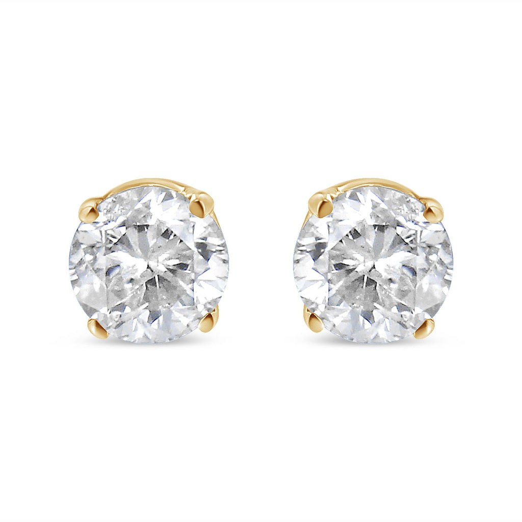 AGS Certified 14k Yellow Gold 3/8 Cttw 4-Prong Set Brilliant Round-Cut Solitaire Diamond Push Back Stud Earrings (Q-R Color, SI1-SI2 Clarity)