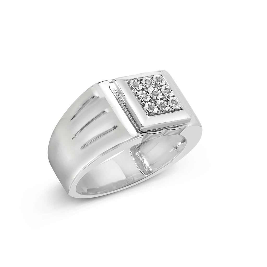.925 Sterling Silver Diamond Accent Miracle-Set 9 Stone Ridged Band Gentlemen's Fashion Ring (I-J Color, I3 Clarity) - Size 10