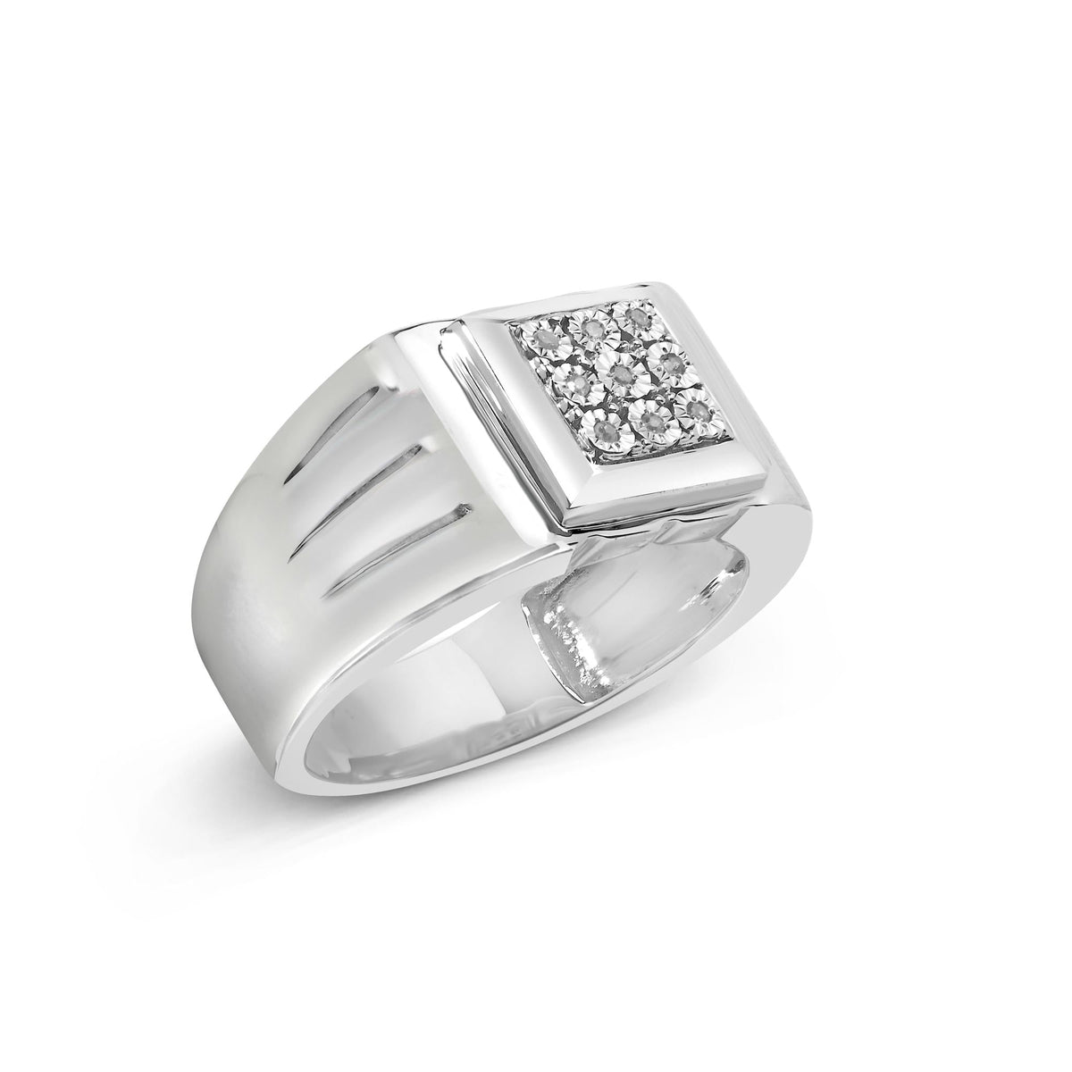 .925 Sterling Silver Diamond Accent Miracle-Set 9 Stone Ridged Band Gentlemen's Fashion Ring (I-J Color, I3 Clarity) - Size 10