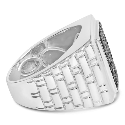 .925 Sterling Silver 1 1/4 Cttw Treated Black Diamond Cluster Men's Band Ring (Black Color, I2-I3 Clarity)