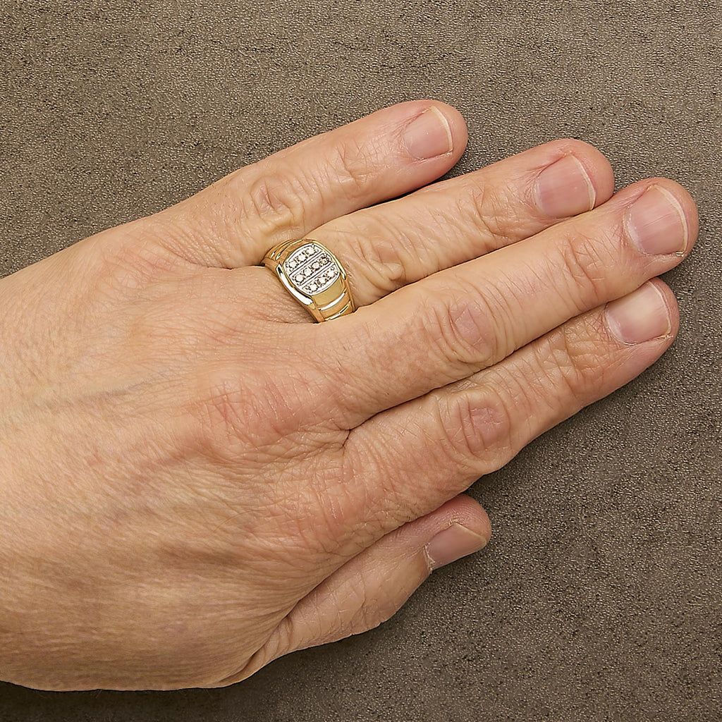 Men's 14K Yellow Gold Plated Sterling Silver 1/3 Cttw Diamond Grooved Band Ring