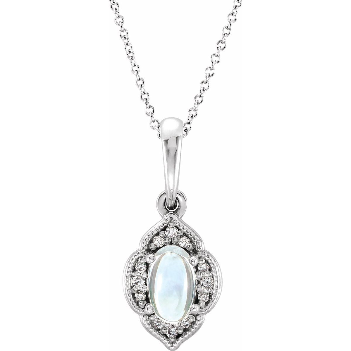 Sterling Silver Natural Rainbow Moonstone & .03 CTW Natural Diamond Clover 16-18" Necklace