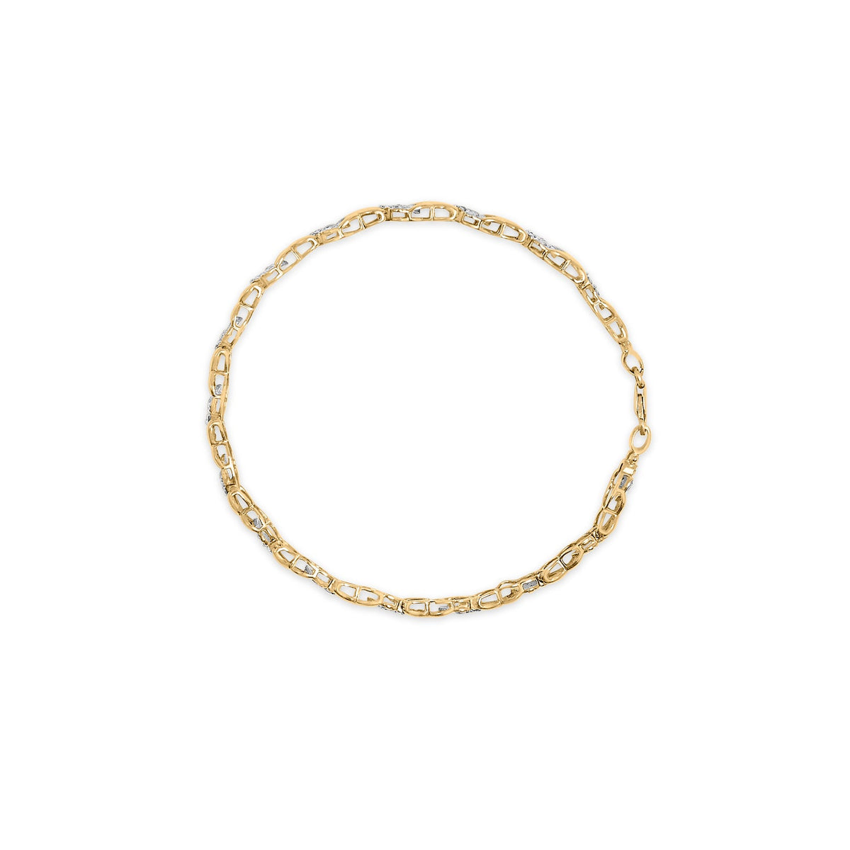 10K Yellow Gold over .925 Sterling Silver 1.0 Cttw Diamond Cluster X Link Tennis Link Bracelet (H-I Color, I3 Clarity) - 7"