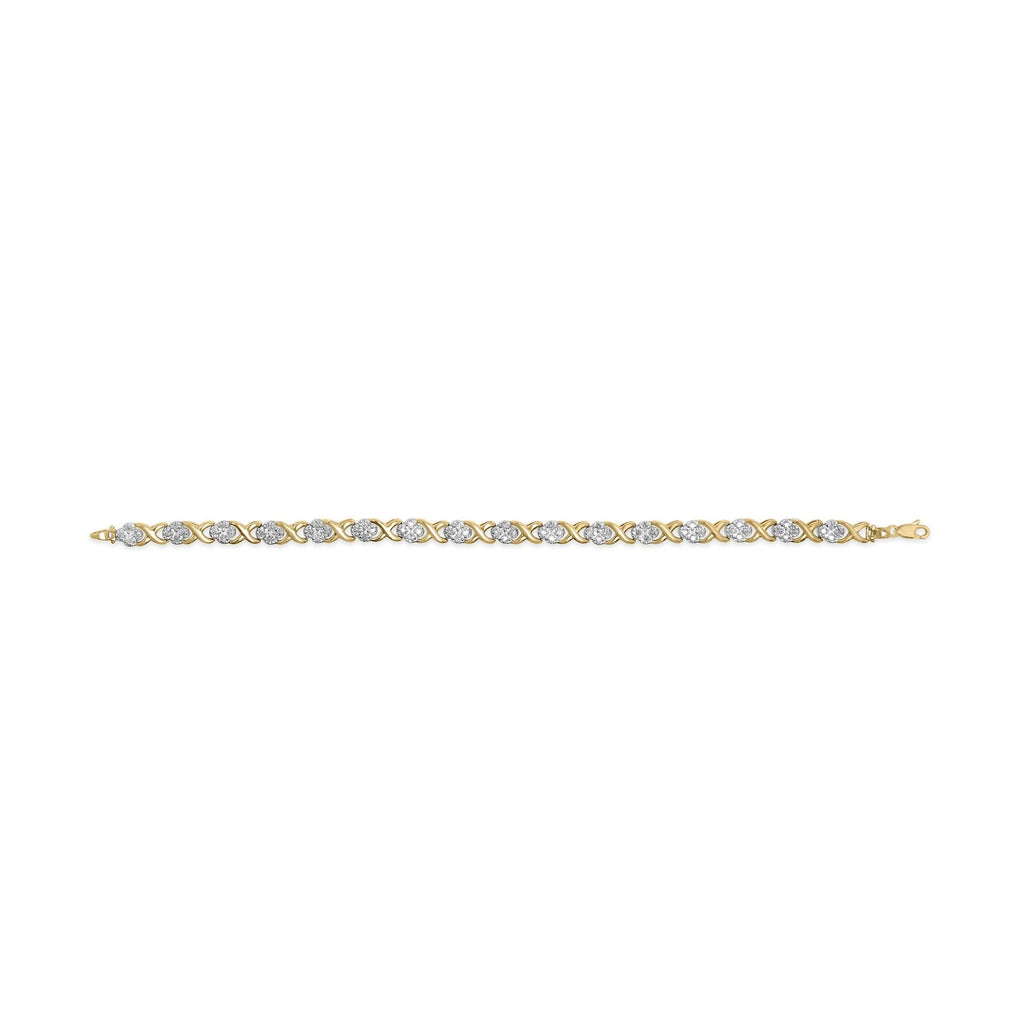 10K Yellow Gold over .925 Sterling Silver 1.0 Cttw Diamond Cluster X Link Tennis Link Bracelet (H-I Color, I3 Clarity) - 7"