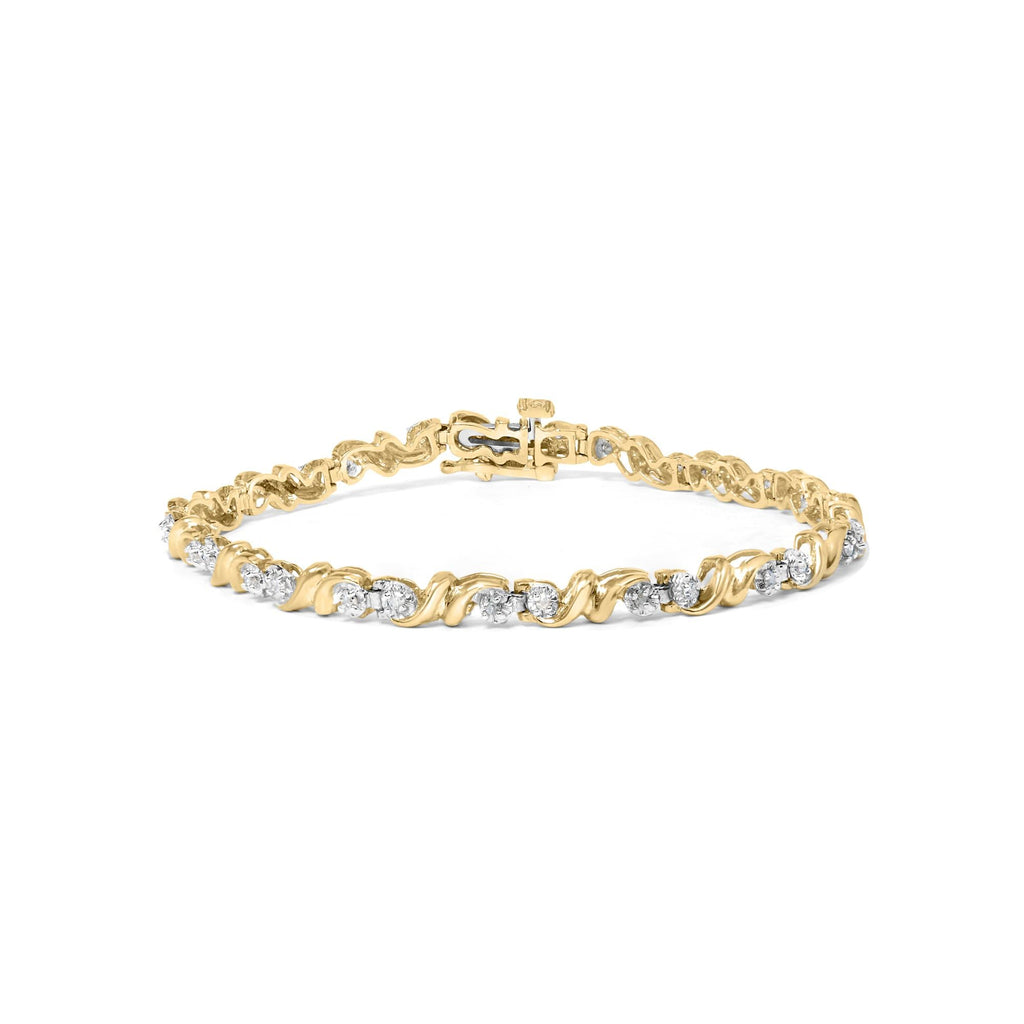 .925 Sterling Silver 1/2 Cttw Diamond Contoured Double Wave Link 7" Tennis Bracelet (I-J Color, I3 Clarity)