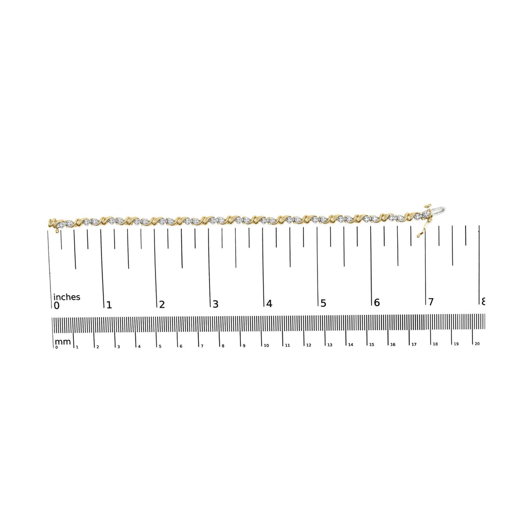 .925 Sterling Silver 1/2 Cttw Diamond Contoured Double Wave Link 7" Tennis Bracelet (I-J Color, I3 Clarity)