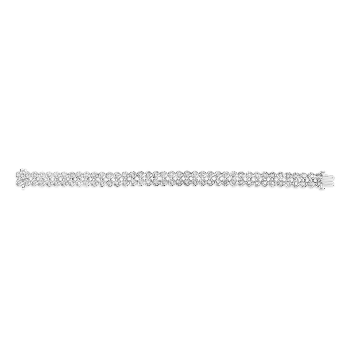 .925 Sterling Silver 2.0 Cttw Miracle Set Diamond 2 Row Link Bracelet - 7" Inches