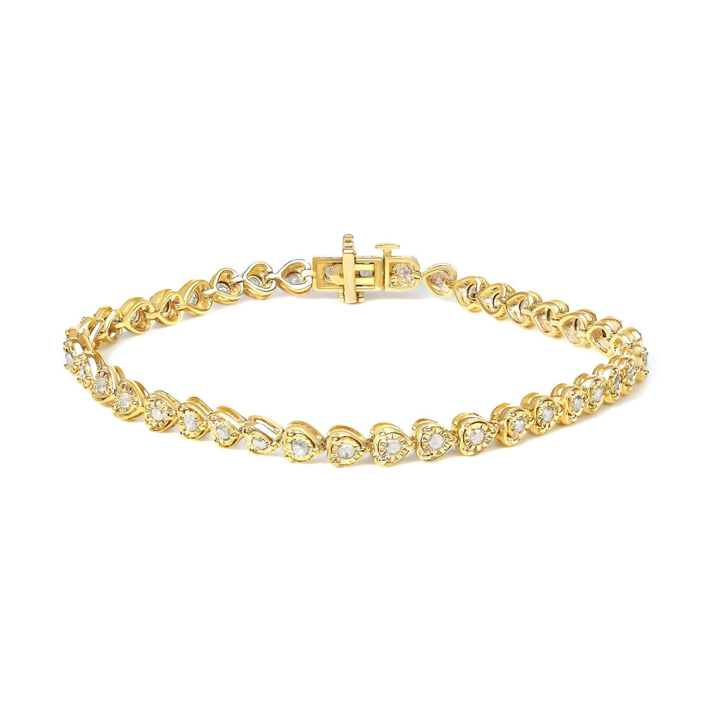 .925 Sterling Silver 1.0 Cttw Miracle Set Diamond Heart-Link 7" Tennis Bracelet (I-J Color, I2-I3 Clarity)