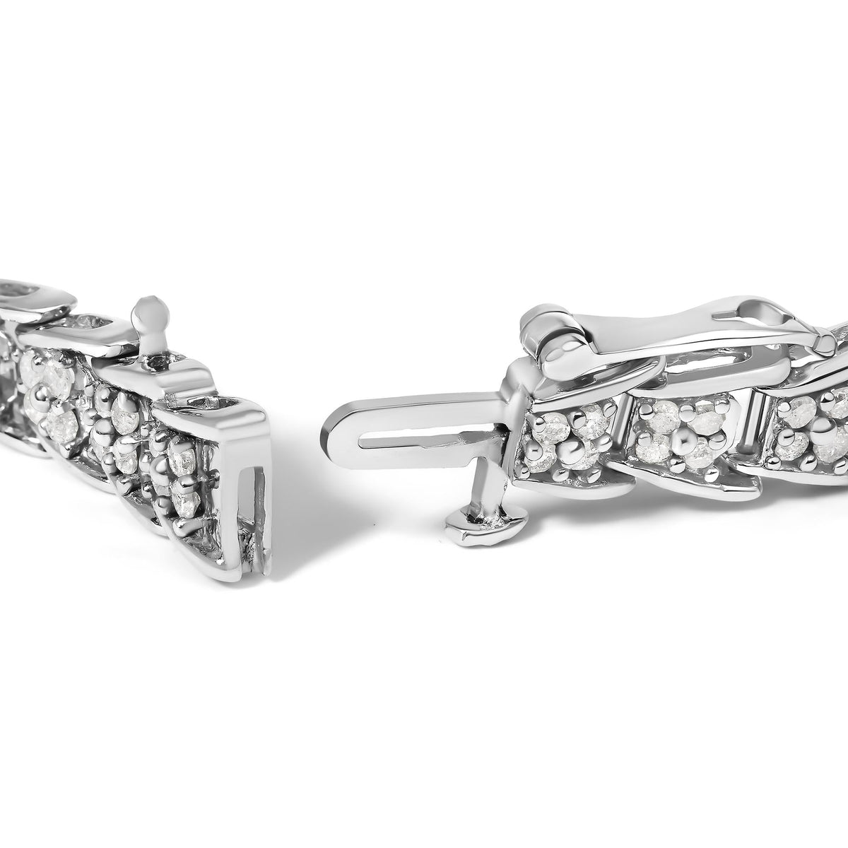 .925 Sterling Silver 2.0 Cttw Diamond Fan-Shaped Fancy Chevron Link Tennis Bracelet