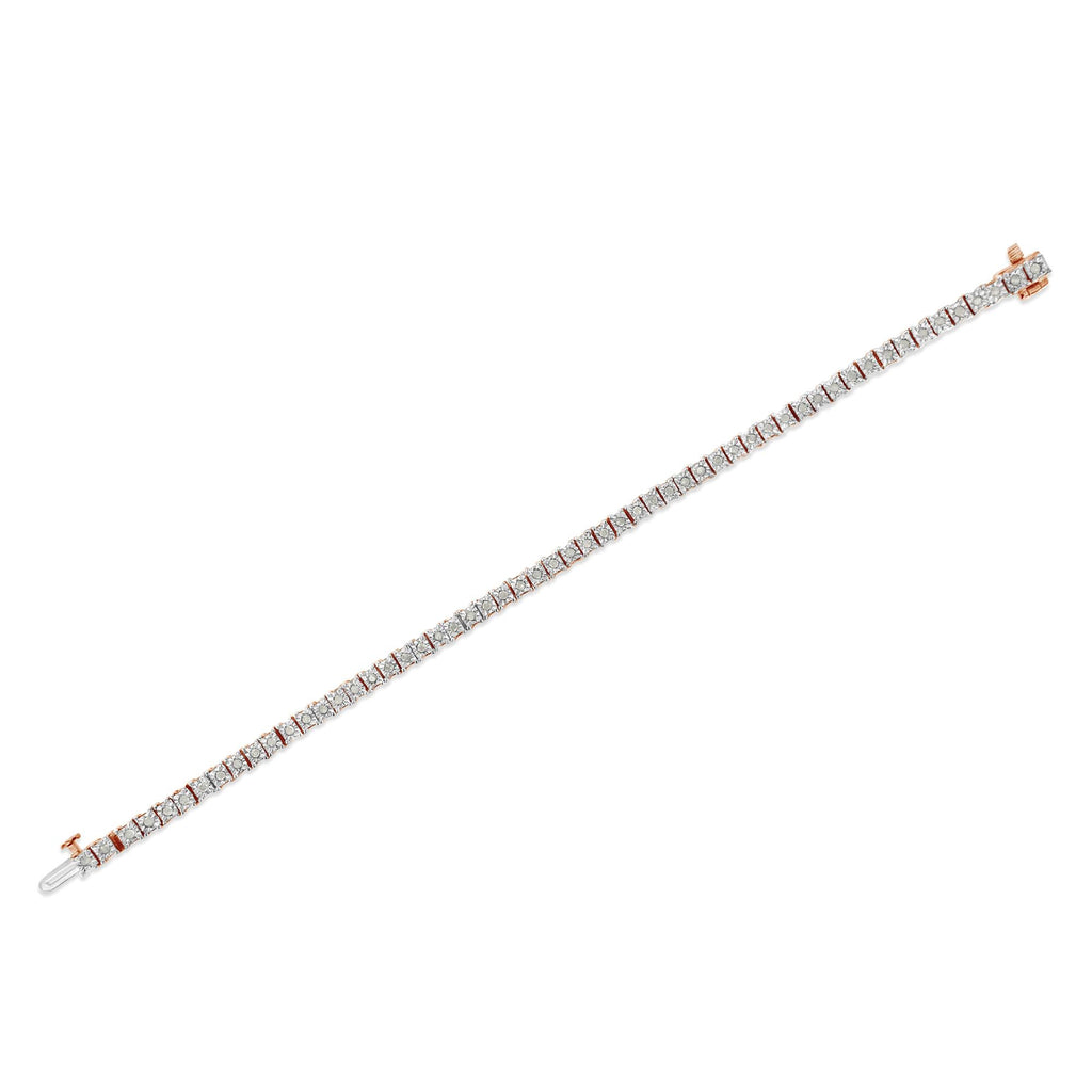 .925 Sterling Silver 1.0 Cttw Diamond Square Frame Miracle-Set Tennis Bracelet (I-J Color, I3 Clarity) - 8"