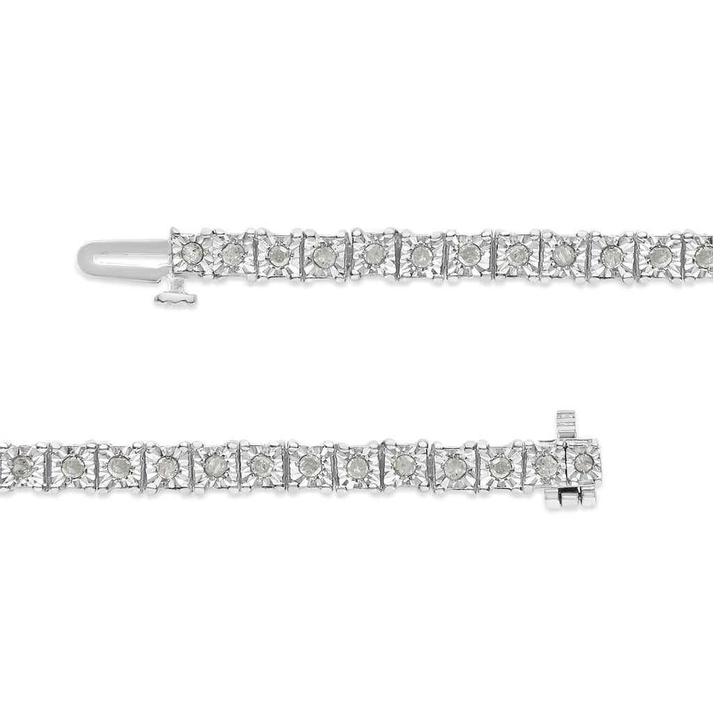 .925 Sterling Silver 1.0 Cttw Diamond Square Frame Miracle-Set Tennis Bracelet (I-J Color, I3 Clarity) - 8"