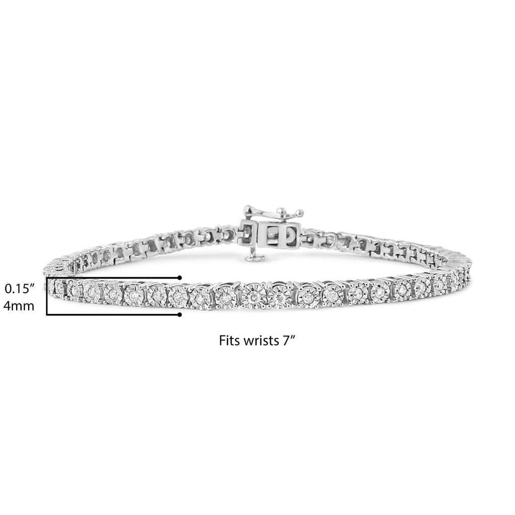 IGI Certified .925 Sterling Silver 1.0 Cttw Miracle-Set Diamond Round Miracle Plate Tennis Bracelet (I-J Color, I3 Clarity)