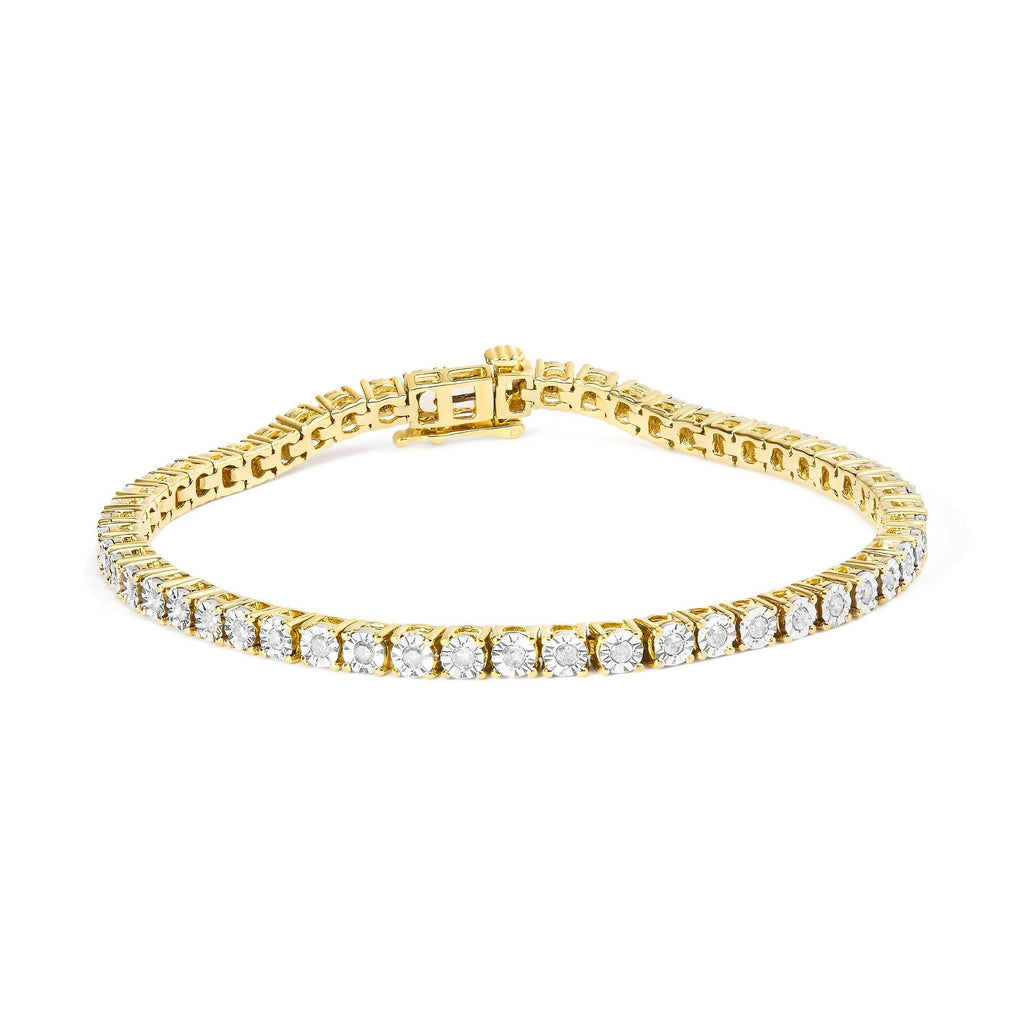 .925 Sterling Silver 1.0 Cttw Miracle-Set Diamond Round Faceted Bezel Tennis Bracelet (I-J Color, I3 Clarity)