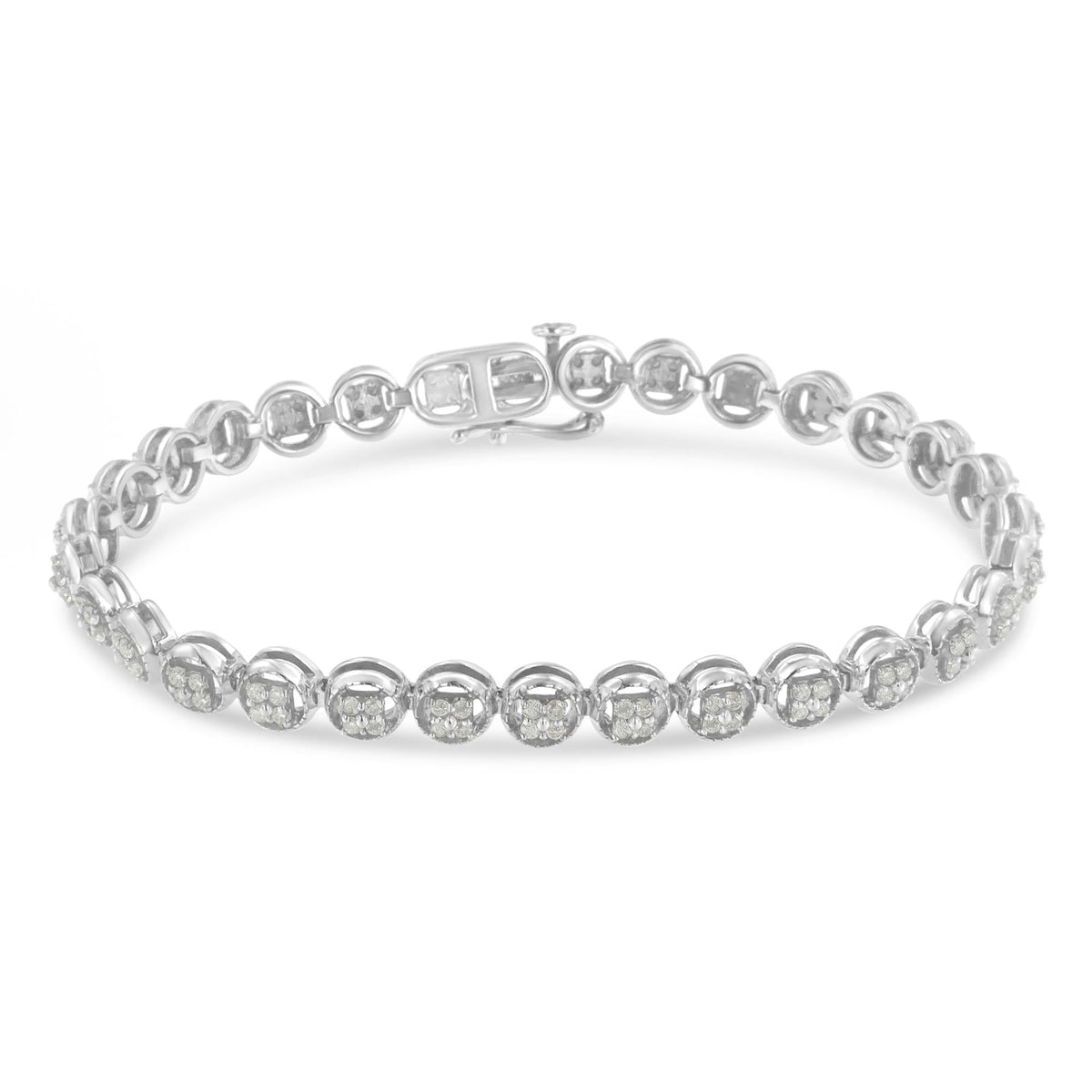 .925 Sterling Silver 1-1/3 Cttw Diamond 7" Open Circle Wheel Link Tennis Bracelet (I-J Color, I2-I3 Clarity)