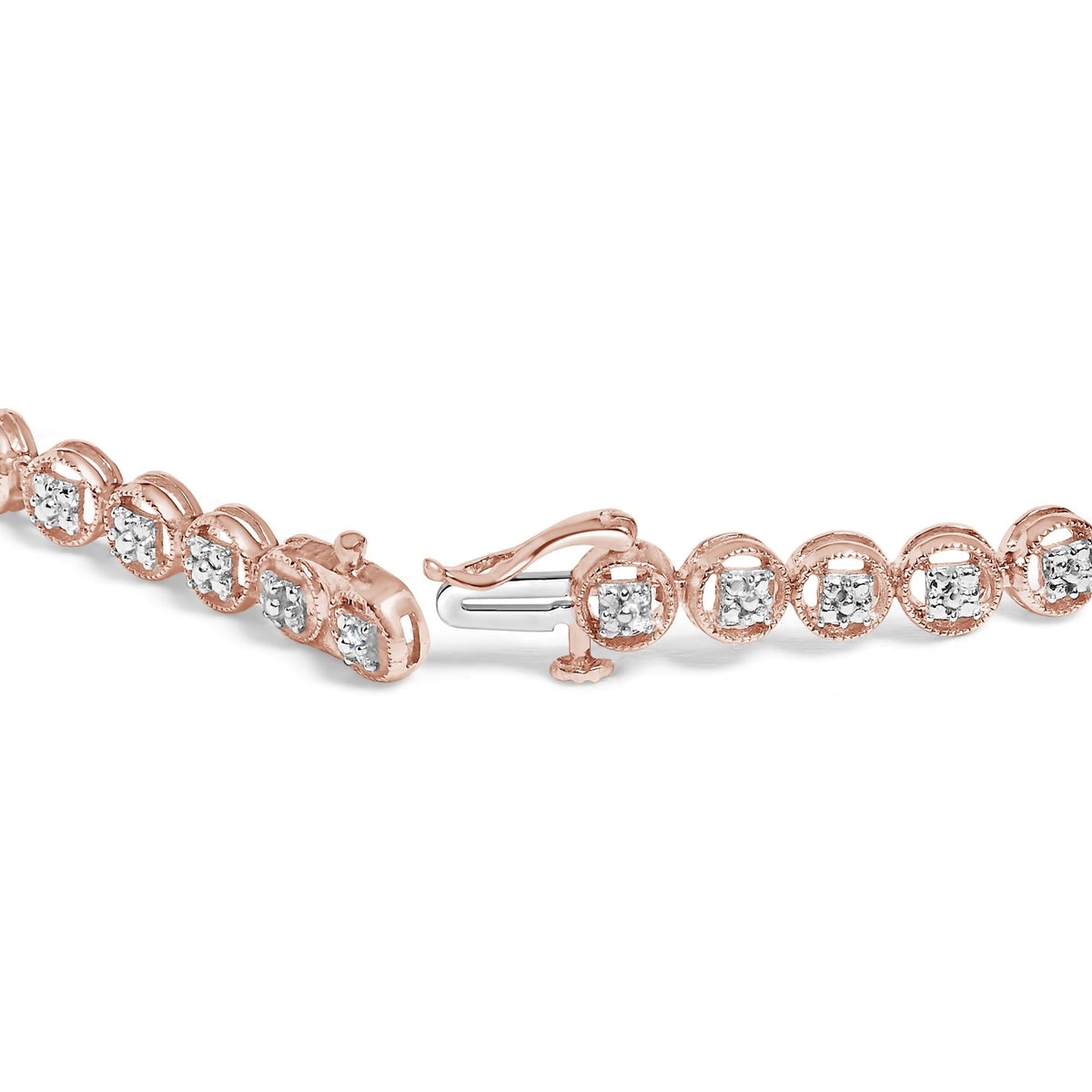.925 Sterling Silver 1/10 Cttw Diamond Open Circle Wheel Link 7" Tennis Bracelet (I-J Color, I2-I3 Clarity)