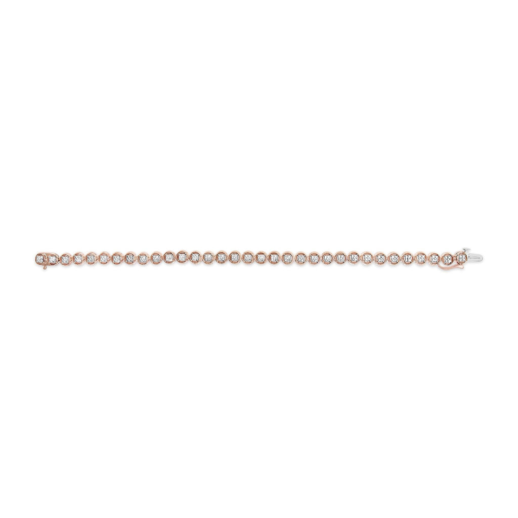 .925 Sterling Silver 1/10 Cttw Diamond Open Circle Beaded Wheel Link Tennis Bracelet (I-J Color, I3 Clarity) - 7.25"