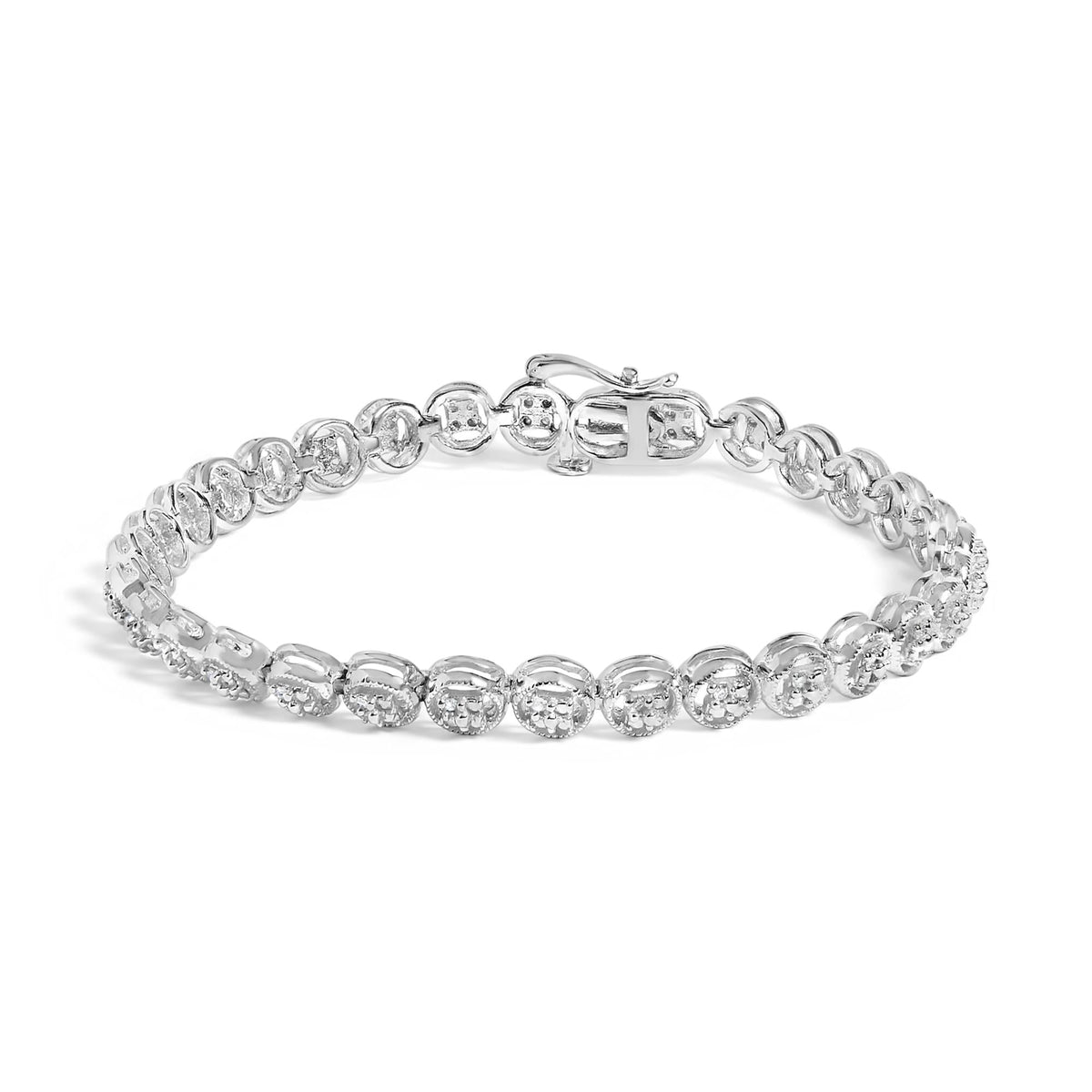 .925 Sterling Silver 1/10 Cttw Diamond Open Circle Wheel Link 7" Tennis Bracelet (I-J Color, I2-I3 Clarity)