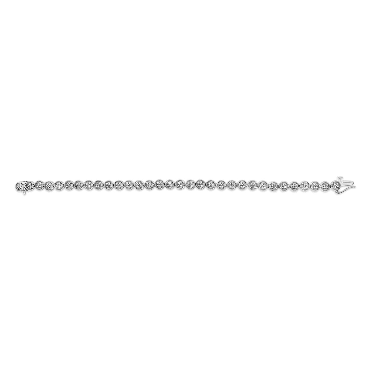 .925 Sterling Silver 1/10 Cttw Diamond Open Circle Beaded Wheel Link Tennis Bracelet (I-J Color, I3 Clarity) - 7.25"