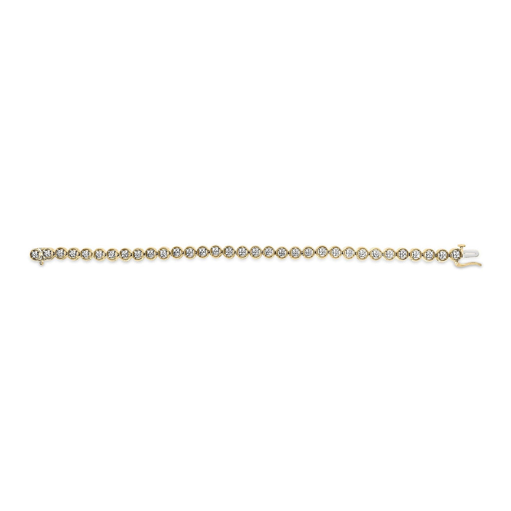 .925 Sterling Silver 1/10 Cttw Diamond Open Circle Beaded Wheel Link Tennis Bracelet (I-J Color, I3 Clarity) - 7.25"