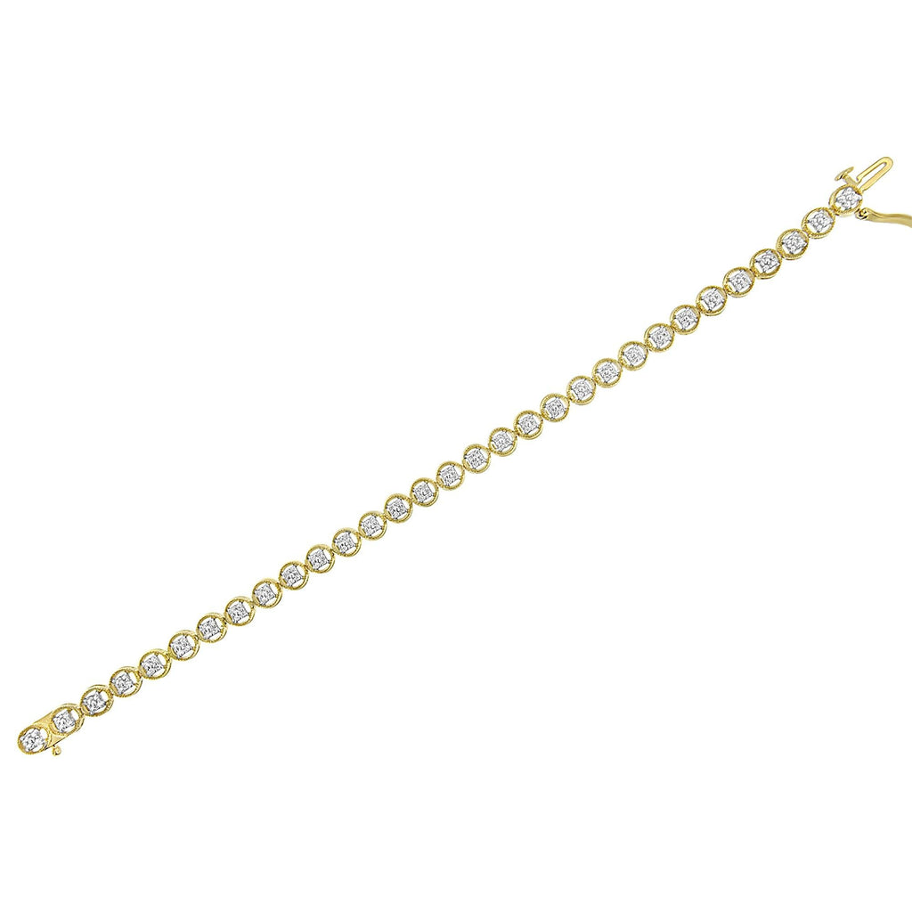 .925 Sterling Silver 1/10 Cttw Diamond Open Circle Beaded Wheel Link Tennis Bracelet (I-J Color, I3 Clarity) - 7.25"
