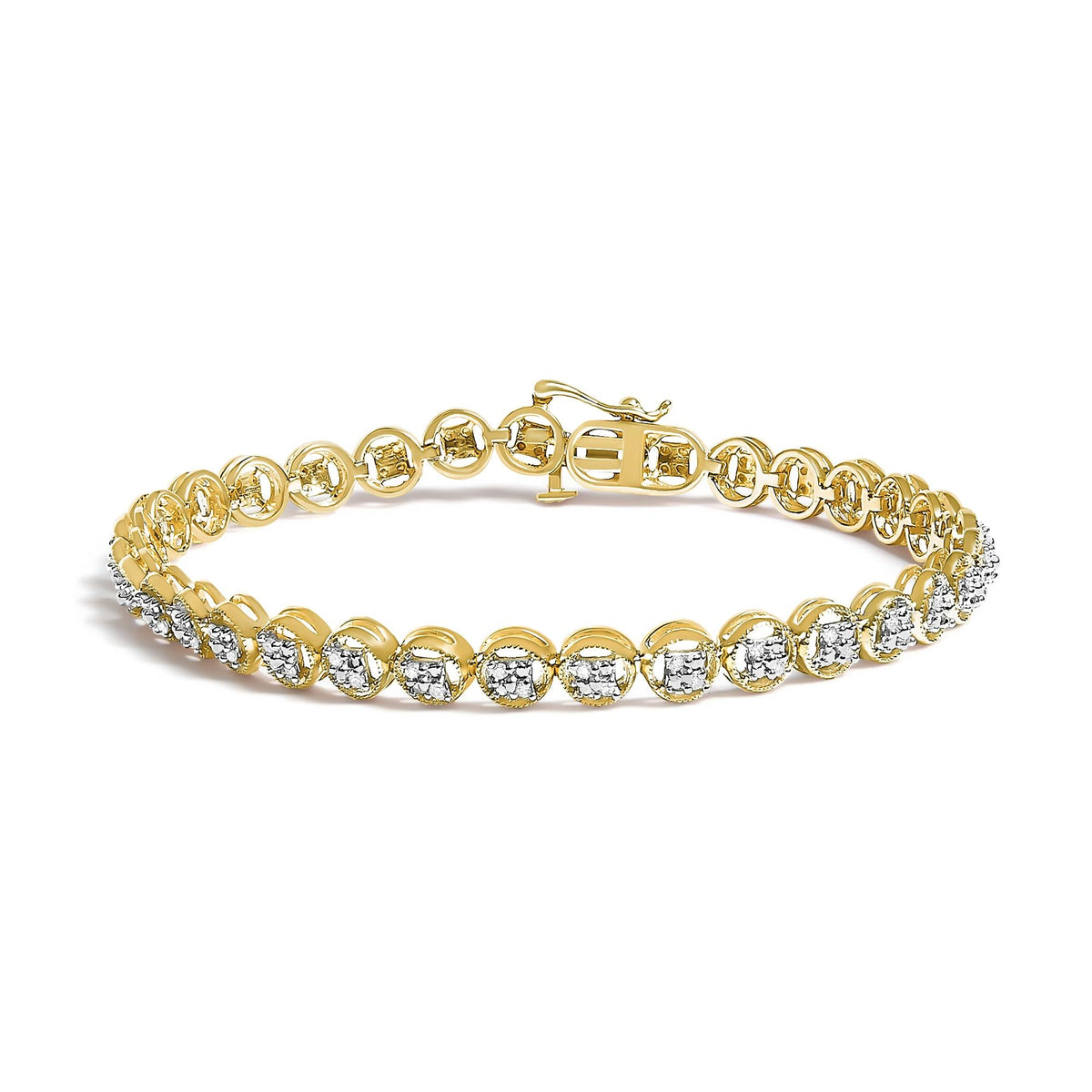 .925 Sterling Silver 1/4 Cttw Diamond 7" Open Circle Wheel Link Tennis Bracelet (I-J Color, I2-I3 Clarity)