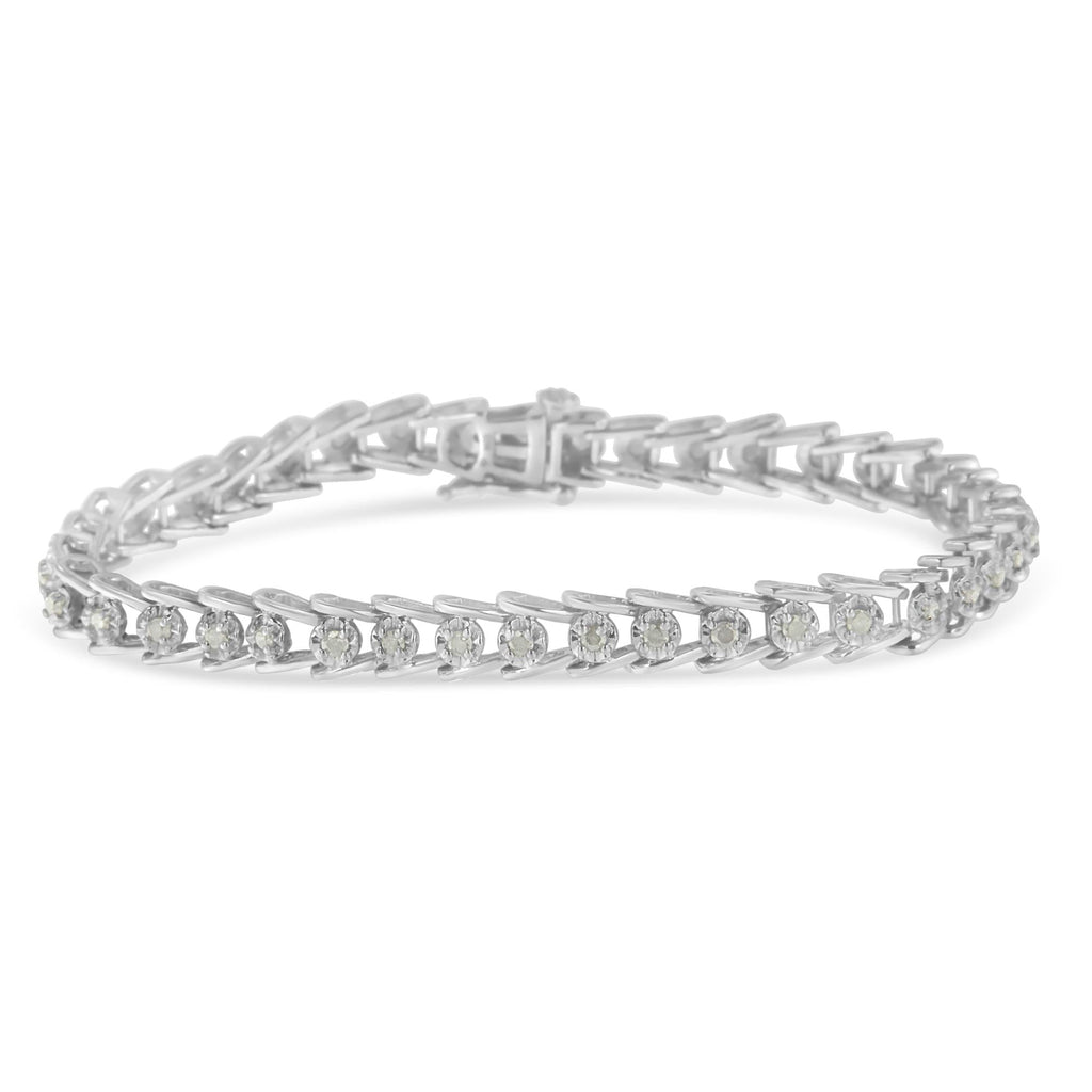 Sterling Silver Rose-cut Diamond Wave link Bracelet (1 cttw, I-J Color, I3 Clarity)
