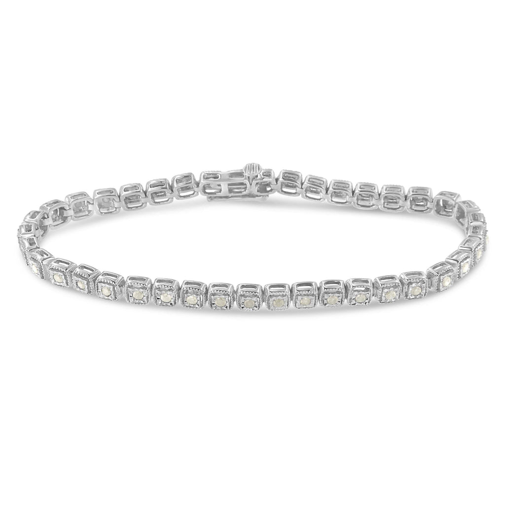 .925 Sterling Silver 1.0 Cttw Diamond Miracle-Set Square Milgrain 7" Link Tennis Bracelet (I-J Color, I3 Clarity)