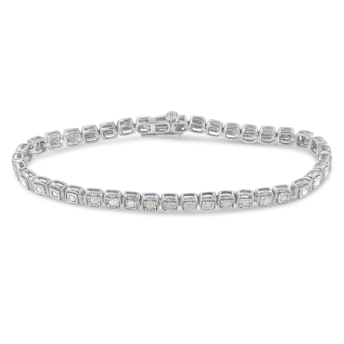 .925 Sterling Silver 1.0 Cttw Diamond Miracle-Set Square Milgrain 7" Link Tennis Bracelet (I-J Color, I3 Clarity)