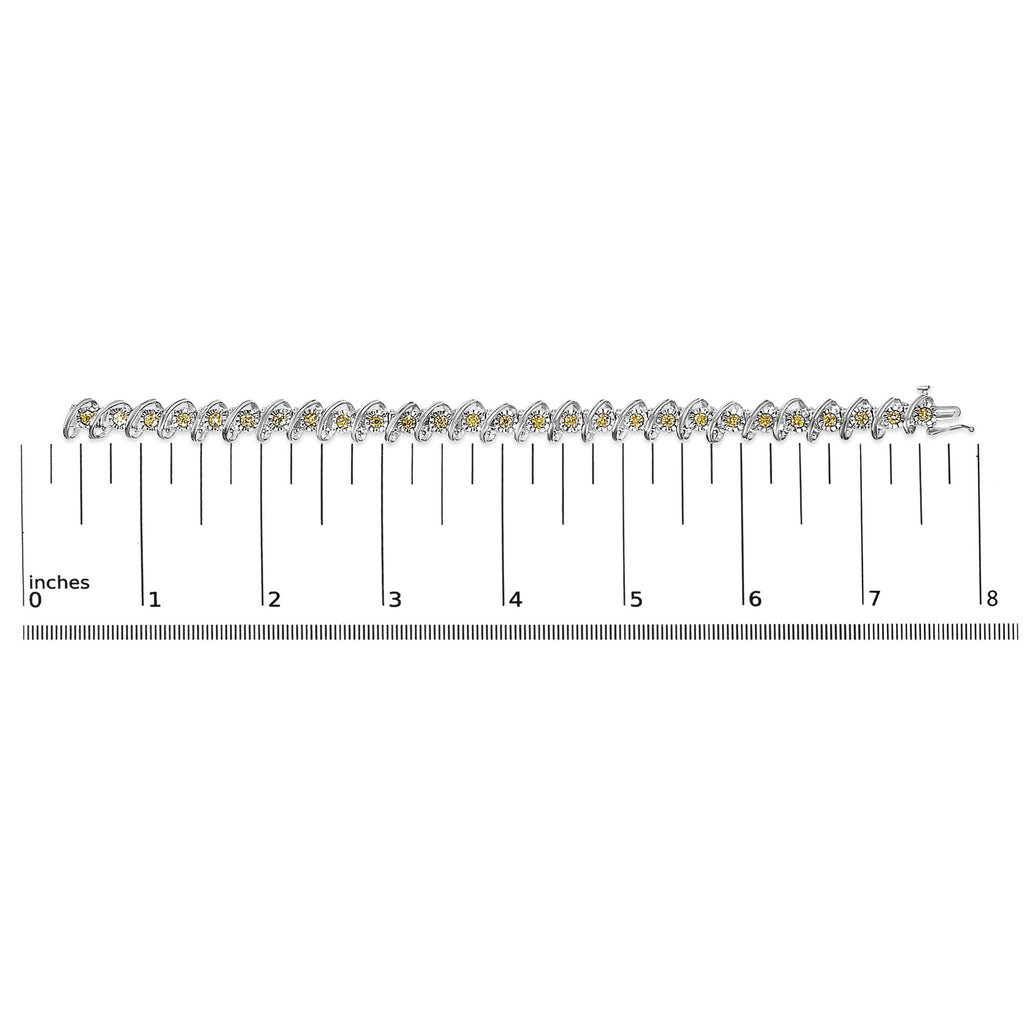.925 Sterling Silver 3/4 Cttw Yellow Diamond Illusion Plate Looped Link Bracelet