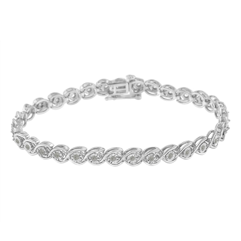 .925 Sterling Silver 1/2 Cttw Diamond Criss-Cross Miracle-Set 7" Link Bracelet (I-J Color, I2-I3 Clarity)