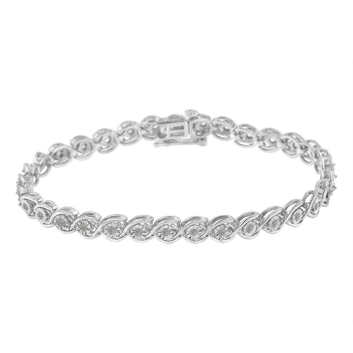 .925 Sterling Silver 1/2 Cttw Diamond Criss-Cross Miracle-Set 7" Link Bracelet (I-J Color, I2-I3 Clarity)