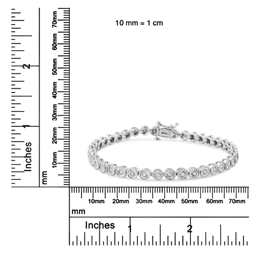 .925 Sterling Silver 1.0 Cttw Miracle Plate Set Diamond Bezel Link Design Tennis Bracelet (I-J Color, I3 Clarity)