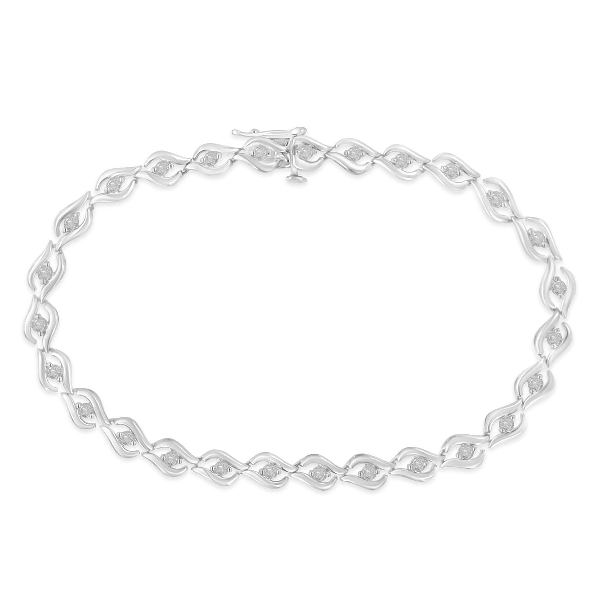 .925 Sterling Silver 1/2 Cttw Rose Cut Diamond Almond Shape Link Tennis Bracelet (I-J Color, I3 Clarity) - 7” 