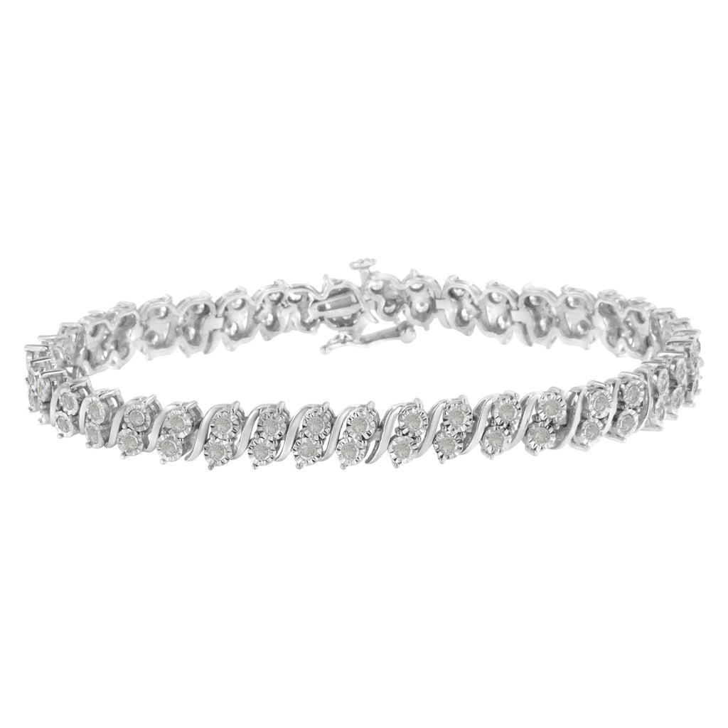.925 Sterling Silver 2.0 Cttw Diamond S- Link Tennis Bracelet (I-J Color, I3 Clarity) - 7”  
