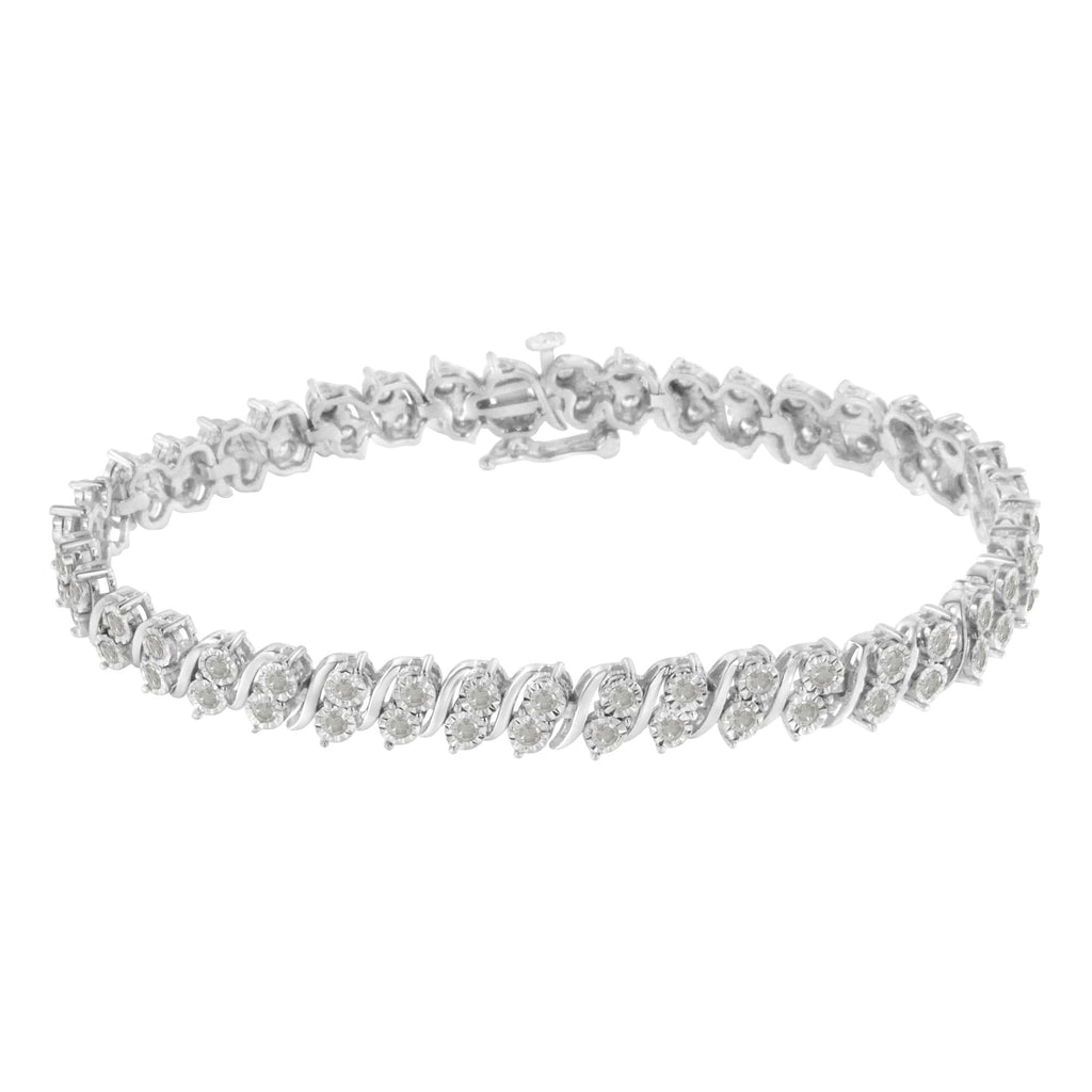 .925 Sterling Silver 2.0 Cttw Diamond S- Link Tennis Bracelet (I-J Color, I3 Clarity) - 7”  