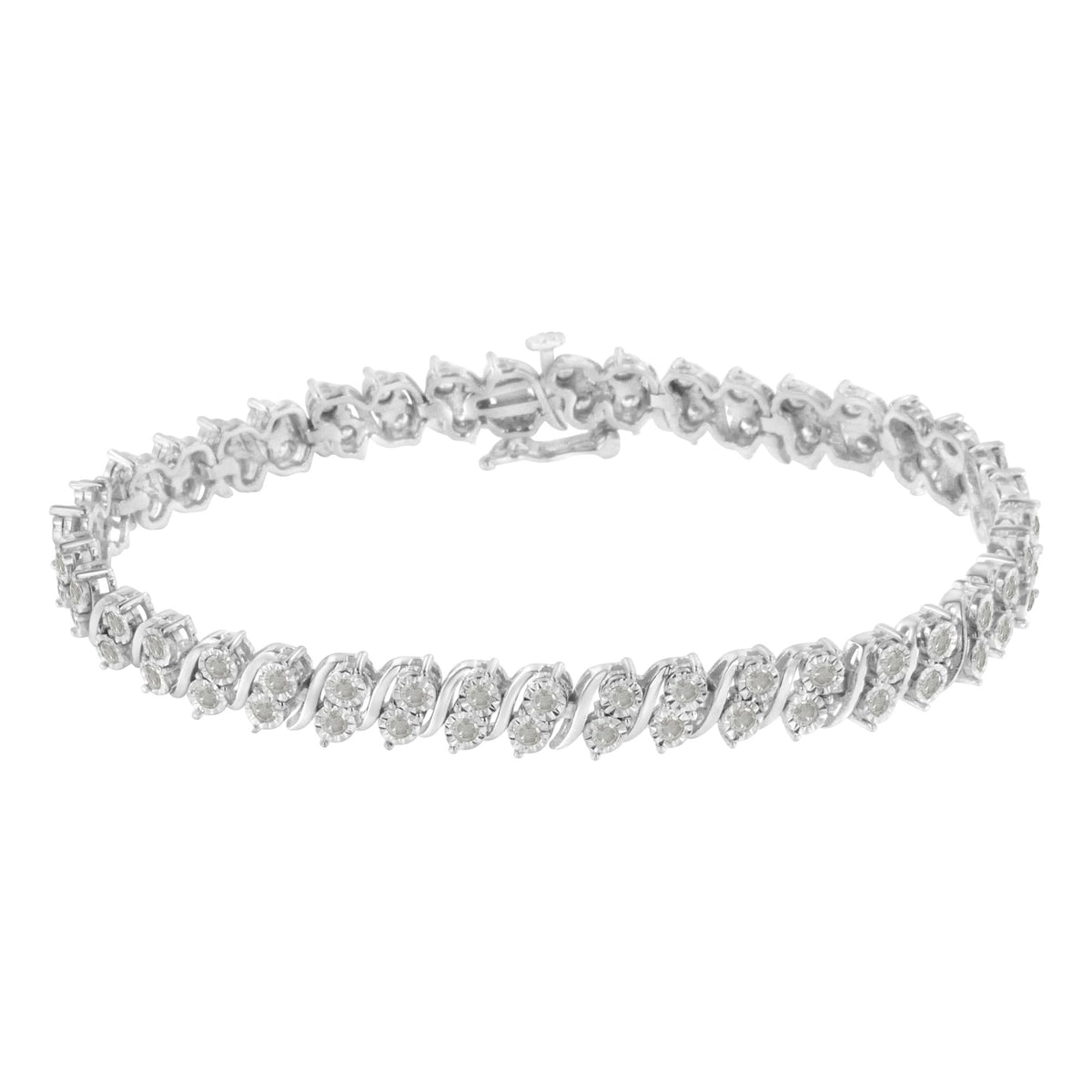 .925 Sterling Silver 2.0 Cttw Diamond S- Link Tennis Bracelet (I-J Color, I3 Clarity) - 7”  