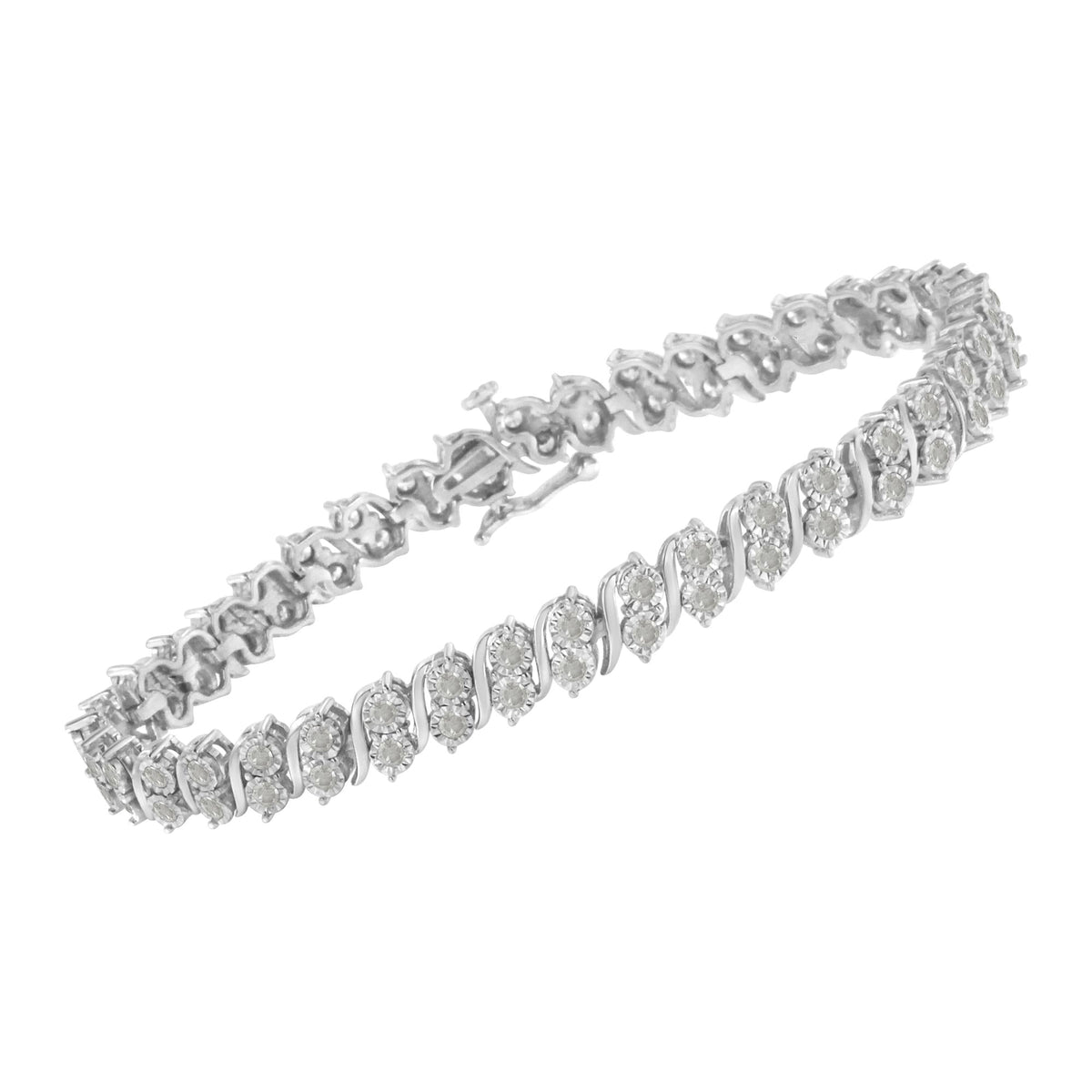 .925 Sterling Silver 2.0 Cttw Diamond S- Link Tennis Bracelet (I-J Color, I3 Clarity) - 7”  