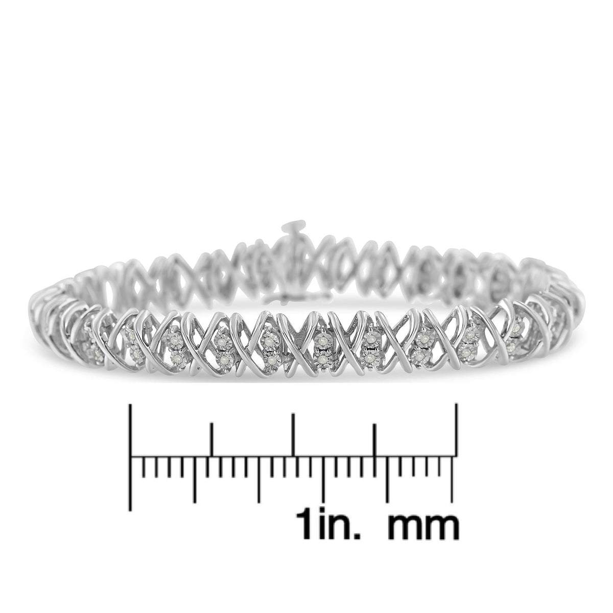 .925 Sterling Silver 2.0 Cttw Rose Cut Diamond X Link Tennis Bracelet (I-J Color, I2-I3 Clarity) - 7” 