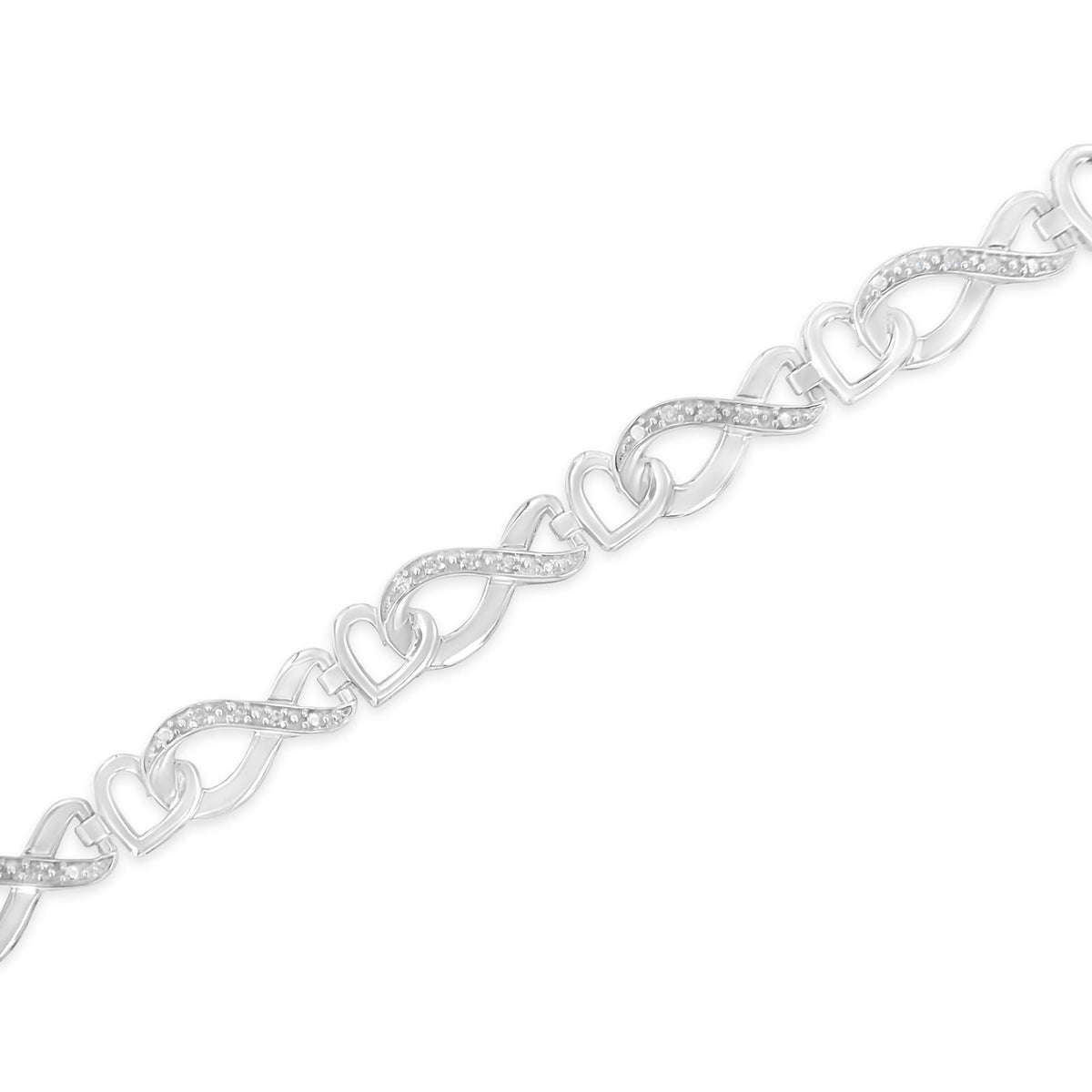 .925 Sterling Silver 1/5 Cttw Diamond 7” Infinity Heart Tennis Bracelet (H-I Color, I2-I3 Clarity)
