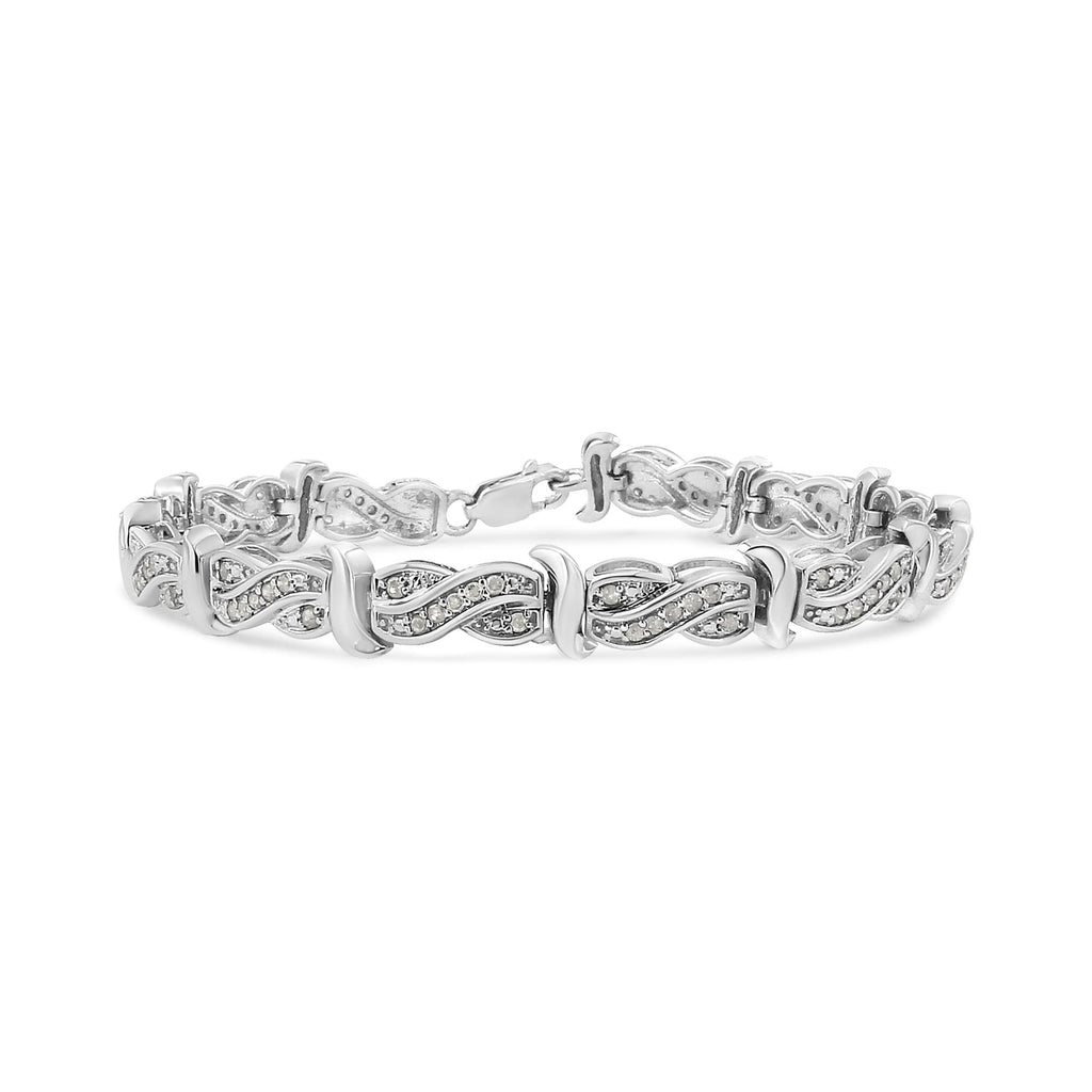 .925 Sterling Silver 1.0 Cttw Diamond Infinity & S Link Tennis Bracelet (I-J Color, I3 Clarity) - 7-1/4” 