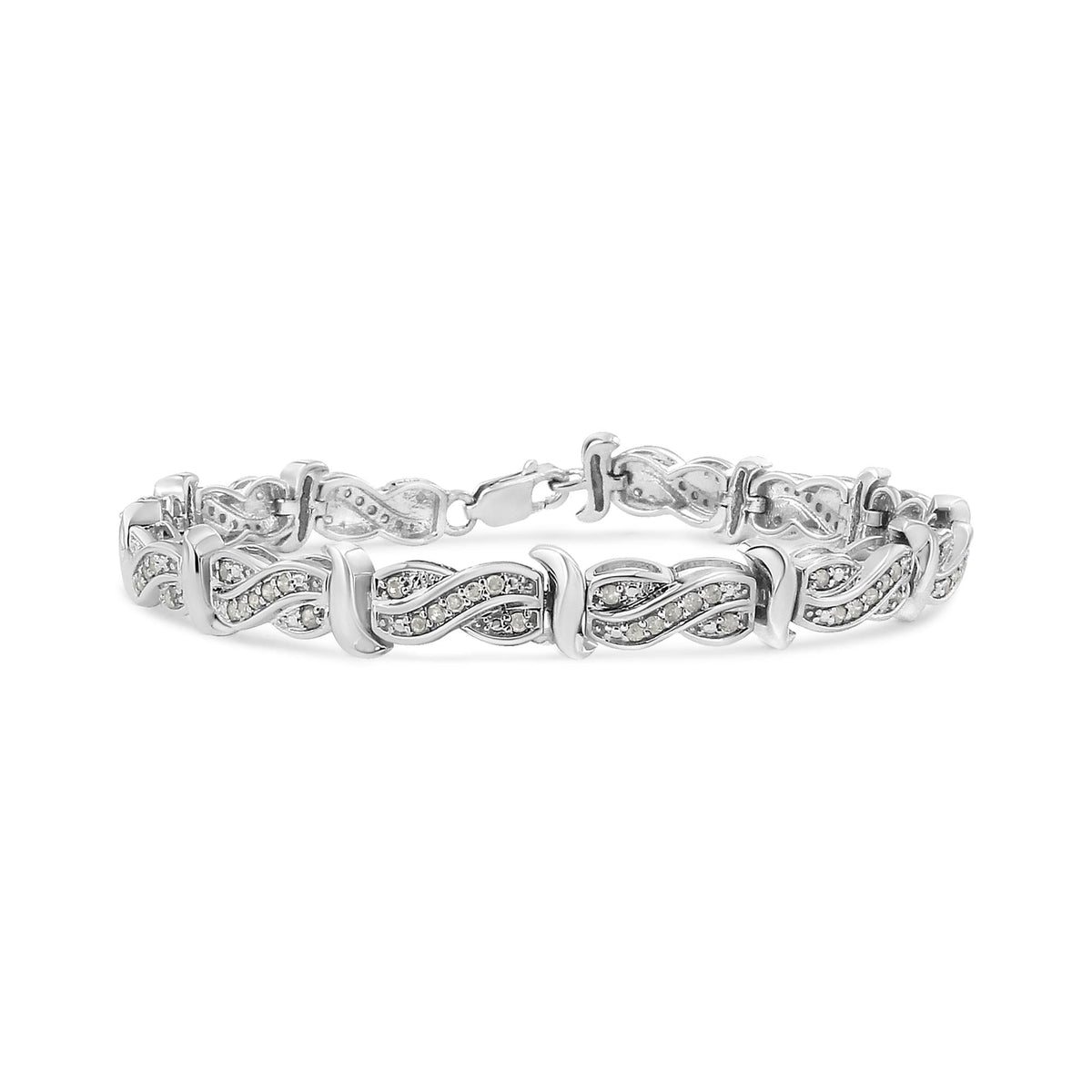 .925 Sterling Silver 1.0 Cttw Diamond Infinity & S Link Tennis Bracelet (I-J Color, I3 Clarity) - 7-1/4” 