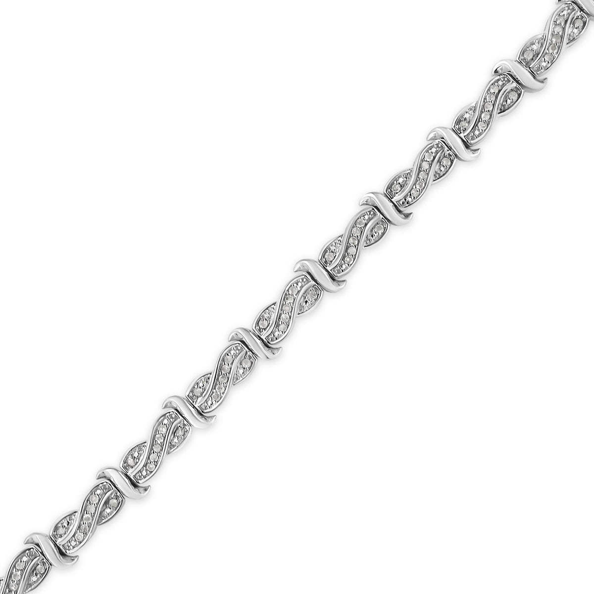 .925 Sterling Silver 1.0 Cttw Diamond Infinity & S Link Tennis Bracelet (I-J Color, I3 Clarity) - 7-1/4” 