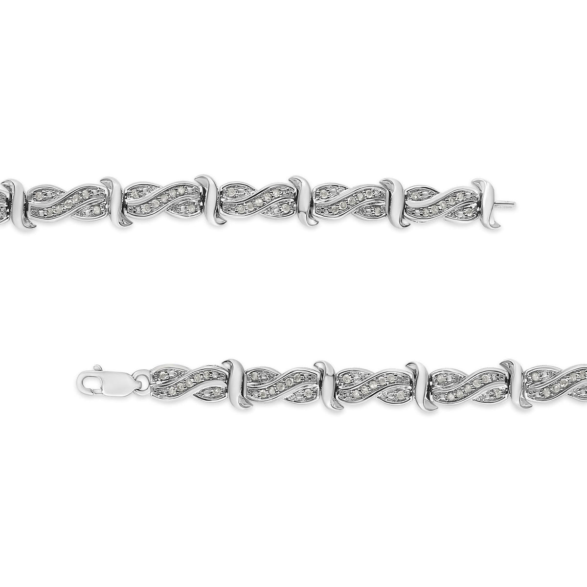 .925 Sterling Silver 1.0 Cttw Diamond Infinity & S Link Tennis Bracelet (I-J Color, I3 Clarity) - 7-1/4” 