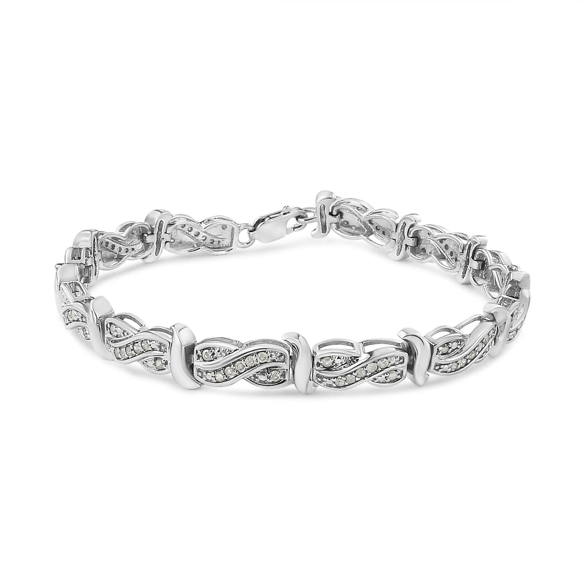 .925 Sterling Silver 1.0 Cttw Diamond Infinity & S Link Tennis Bracelet (I-J Color, I3 Clarity) - 7-1/4” 