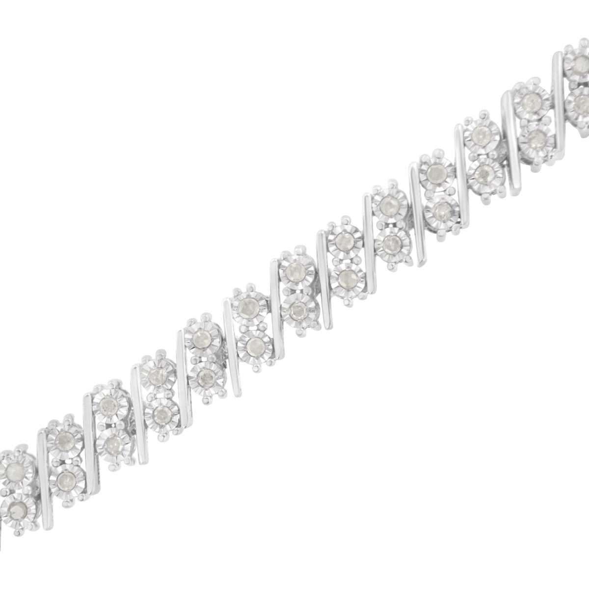 .925 Sterling Silver 1 cttw Double Row Miracle Set Diamond Link Bracelet (I-J Clarity, I3 Color) - Size 7.25"